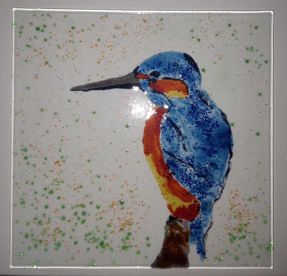 schilderen glasfusing ijsvogel